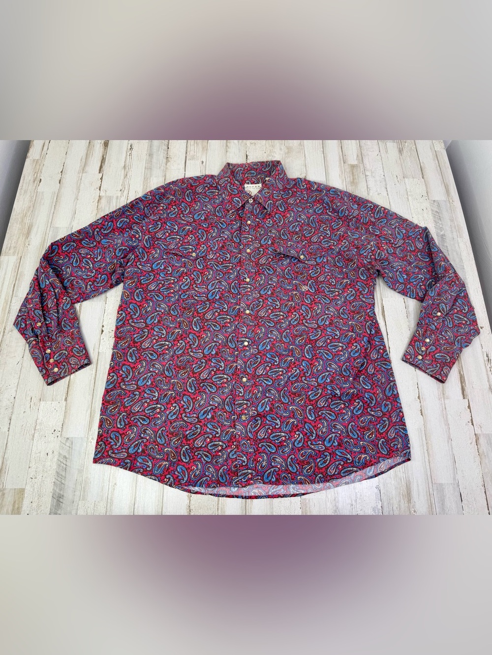 Roper Shirt Mens XL Long Sleeve Western Paisley Red Pearl Snap